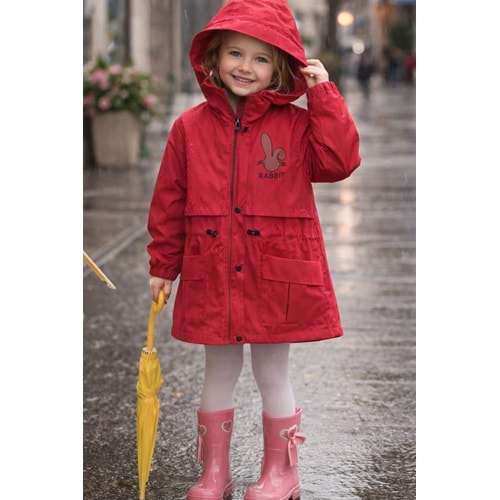 Asya Kids Rabbit Baskılı Kız Yağmurluk 6-14 Yaş-5066550 - KOYU PEMBE