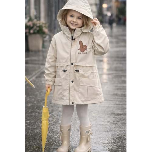 Asya Kids Rabbit Baskılı Kız Yağmurluk 6-14 Yaş-5066550 - KREM