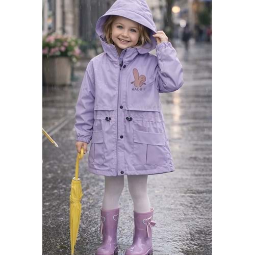 Asya Kids Rabbit Baskılı Kız Yağmurluk 6-14 Yaş-5066550 - SİYAH