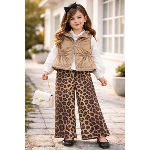 Wow Gabrdin Pantolon Mikro Yelekli Kalp Taşlı Takım 2-5 Yaş -450562483 - KAHVERENGİ