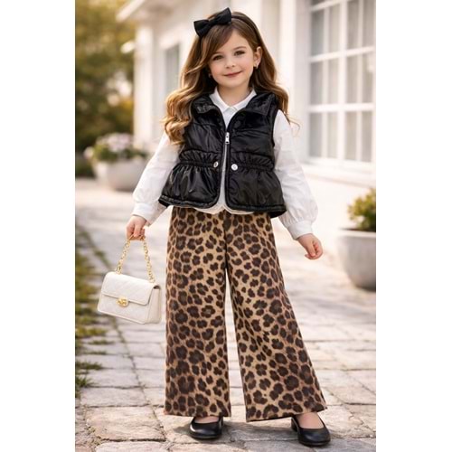 Wow Gabrdin Pantolon Mikro Yelekli Kalp Taşlı Takım 2-5 Yaş -450562483 - SİYAH