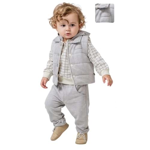 Hippıl Şişme Yelekli Kareli 2-4 Yaş Erkek 3lü Takım-7057533 - GRİ