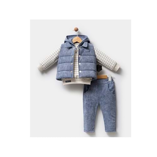 Hippıl Şişme Yelekli Kareli 2-4 Yaş Erkek 3lü Takım-7057533 - MAVİ