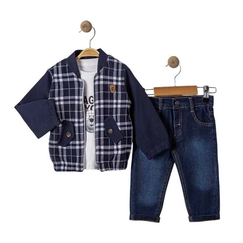 Oryeda Kareli Hırkalı 3 Lü Erkek Takım 9-24 Aylık-543410478 - LACİVERT