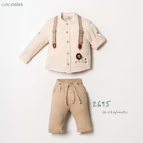 Cocosis Lion Nakışlı Salopetli Gömlekli Takım 6-18 Aylık-2615574 - AÇIK KAHVE