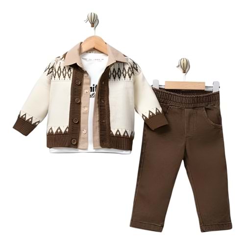 CanÖz Bebe Triko Ceketli 3 Lü Erkek Takım 1-4 Yaş -3702655 - KAHVERENGİ
