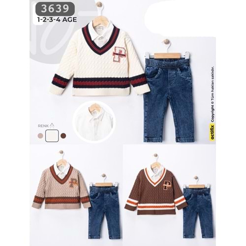 Canöz Bebe Triko Ceketli 3 Lü Erkek Takım 1-4 Yaş-3639546 - KREM