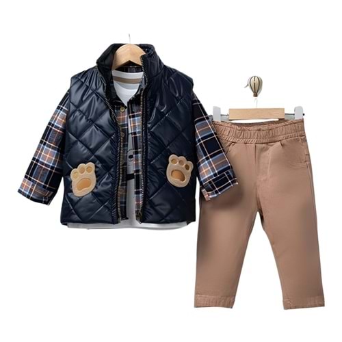 Canöz Bebe Şişme Yelekli Pati Nakışlı 3 Lü Erkek Takım 6-18 Aylık -5100819 - LACİVERT