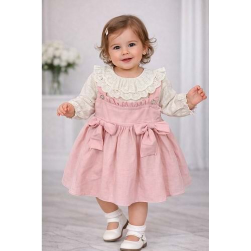 CanÖz Bebe Fırfır Detaylı Kız Elbise 9-24 Aylık-3746245 - PEMBE