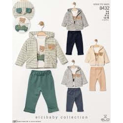 Elci Baby Ayıcık Desenli 3 Lü Takım 6-18 Aylık -8432325 - YEŞİL