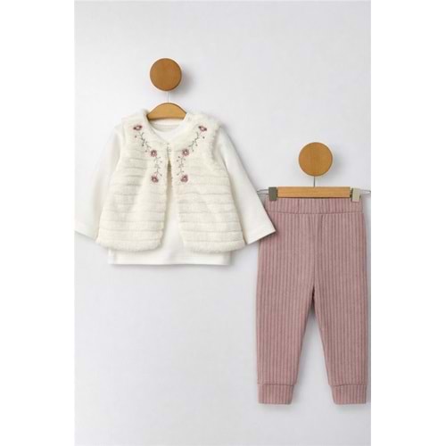 Elci Baby Çiçek Desenli Kız 3 Lü Takım 6-18 Aylık -8446264 - BEJ