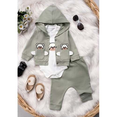 Mini Pakel Ayıcık Desenli Erkek 3 Lü Takım 3-12 Aylık -1481311 - SU YEŞİLİ