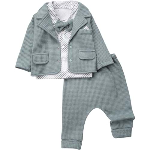 Mini Pakel Kapitone Kumaş Ceketli Erkek 3 Lü Takım 3-12 Aylık -1409316 - YEŞİL