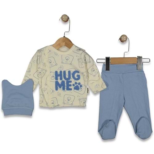 Babycan 9436 Erkek Hug Me Nakışlı Yenidoğan Üçlü Takım - MAVİ