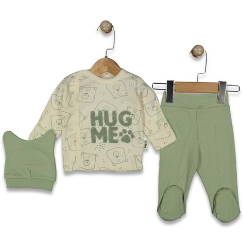 Babycan 9436 Erkek Hug Me Nakışlı Yenidoğan Üçlü Takım - YEŞİL
