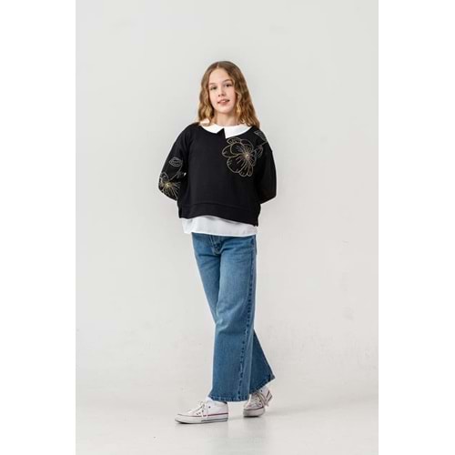 Son Öz Bebe Boncuk Nakışlı 3 lü Kız Takım 10-14 Yaş -499825 - SİYAH