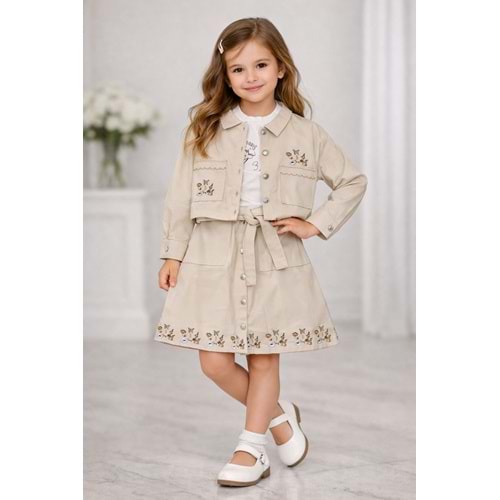 Son Öz Bebe Gabardin Etekli 3 Lü Takım 10-14 Yaş -482800 - KREM