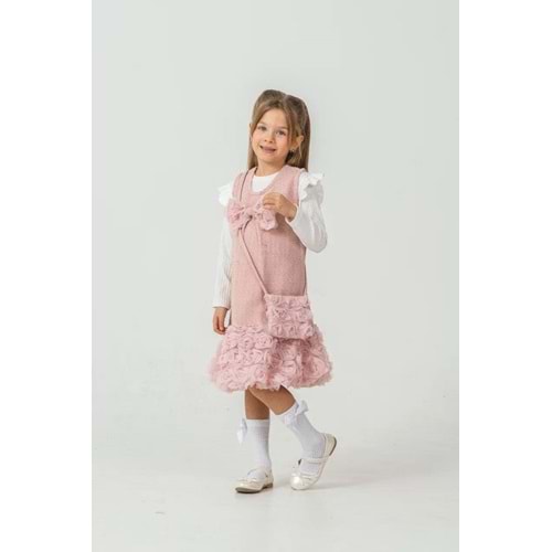 Miss Melinda Kids Eteği Güllü Çantalı Elbise 7-10 Yaş 317520 - PEMBE