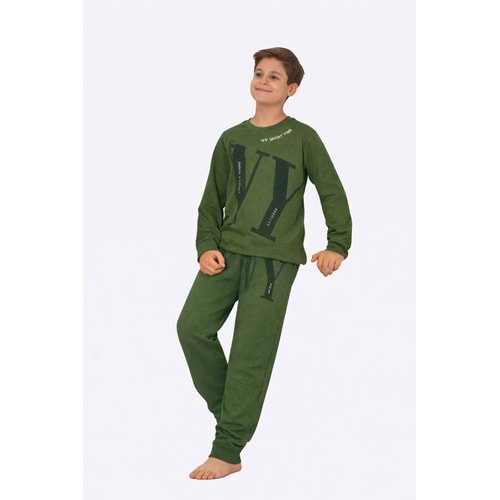 Tarık 11-16 Yaş Erkek Çocuk Pijama Takım NY Baskılı-4225310 - YEŞİL