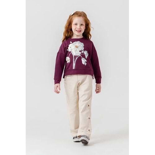 Harby Kids Kız Çiçek Desenli Pantolonlu İkili Takım 3-10 Yaş -127430 - BORDO