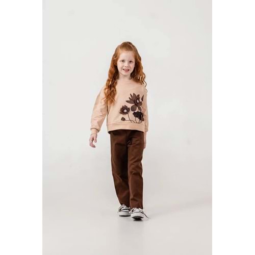 Harby Kids Kız Çiçek Desenli İkili Takım 3-10 Yaş -126430 - KAHVERENGİ