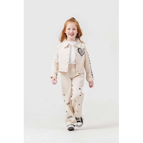 Harby Kids Kız Kalp Kol Nakışlı 3 Lü Takım 3-10 Yaş -142650 - KREM