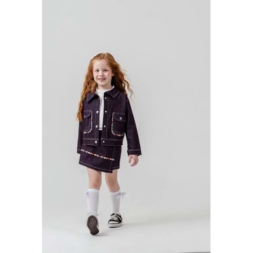 Harby Kids Kız Jeans Likralı Şort Etekli 3 Lü Takım 3-10 Yaş -141580 - BORDO