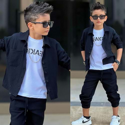 Müslin Gömlekli Badili Erkek 3 Lü Takım 5-14 Yaş -12001650 - SİYAH