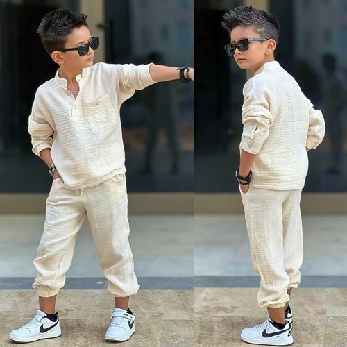 Müslin Gömlekli İkili Erkek Takım 5-14 Yaş -12003550 - BEJ