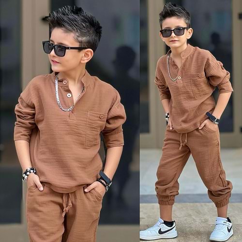 Müslin Gömlekli İkili Erkek Takım 5-14 Yaş -12003550 - KAHVERENGİ