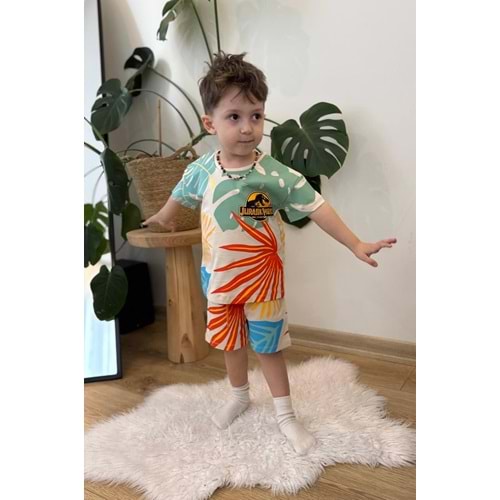 West Jurassıc Park Baskılı Palmiye Desenli Erkek Şortlu Takım 2-8 Yaş -8181240 - BEJ