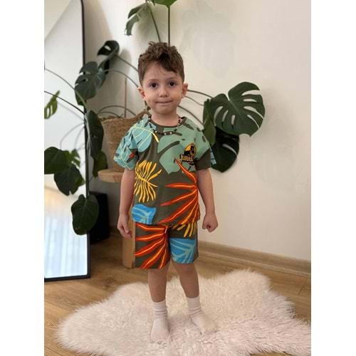 West Jurassıc Park Baskılı Palmiye Desenli Erkek Şortlu Takım 2-8 Yaş -8181240 - HAKİ YEŞİL