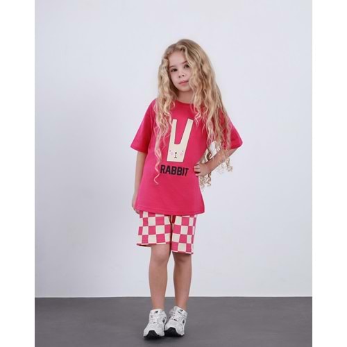 Wikiboom Rabbit Baskılı Penye Şortlu 2 Li Kız Takım 3-10 Yaş -9201240 - KOYU PEMBE