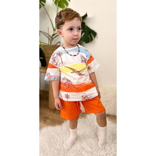 West Dinazor Basklı Penye Şortlu Erkek 2 Li Takım 2-8 Yaş -8113240 - TURUNCU