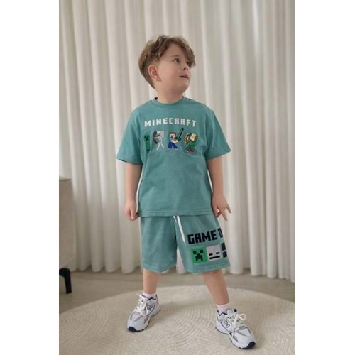 Jeliboom Minecraft Baskılı Penye Şortlu Erkek 2 Li Takım 3-10 Yaş -1030220 - SU YEŞİLİ