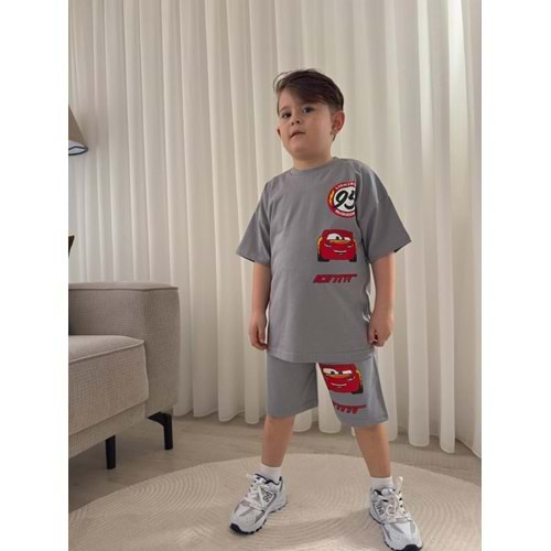 Jeliboom Şimşek Mcqueen Baskılı Penye Şortlu Erkek 2 Li Takım 3-10 Yaş -1026220 - GRİ