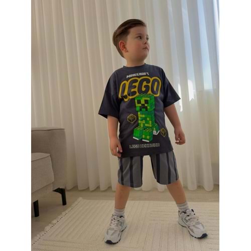 Jeliboom Lego Minecraft Baskılı Penye Şortlu Erkek 2 Li Takım 3-10 Yaş -1056220 - KOYU GRİ