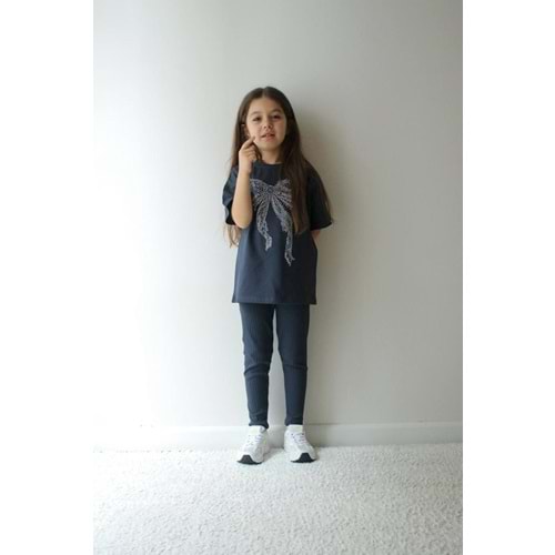 Jeliboom Taşlı Fiyonklu Taytlı Kız 2 li Takım 3-10 Yaş 6656220 - KOYU GRİ