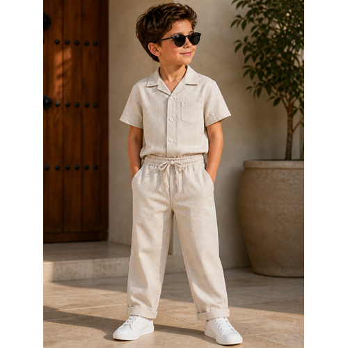 Nardanlı Müslin Kumaş Pantolonlu İkili Takım 6-10 Yaş -5100480 - BEJ