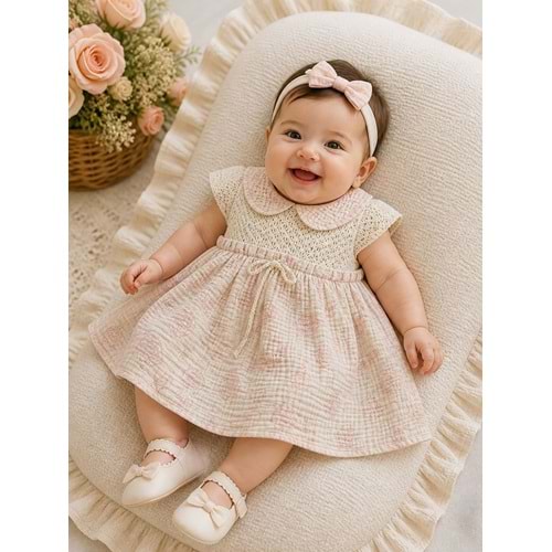Tufitto Bebe Yaka Müslin Kumaş Elbise 9-24 Aylık -1780300 - PEMBE