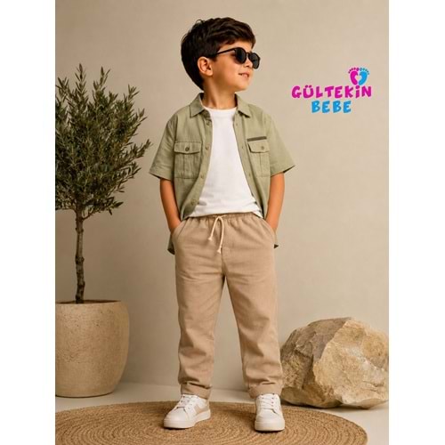 Ecco Erkek Müslin Kumaş Gömlekli Jogger Pantolonlu Üçlü Takım 9-12 Yaş -DÜ3908820 - BEJ