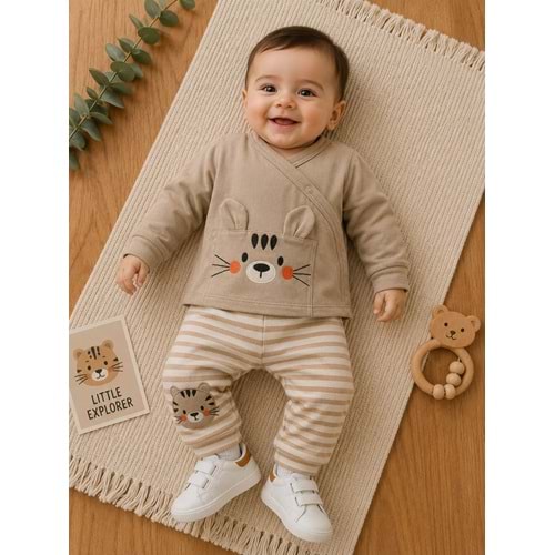 Agucuk Baby Çizgili Tavşanlı Erkek 3 Lü Zıbın Takım 0-3 Aylık -BA20362240 - AÇIK KAHVE