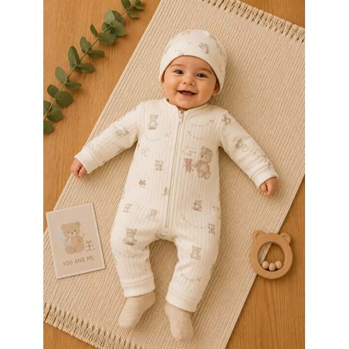 Bubbless You And Me Unisex Bbebek Fermuarlı Tulum 3-9 Aylık-BA2801237 - EKRU