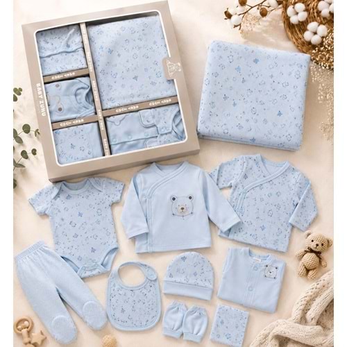 Baby Zuhu Waffle Kumaş Panda Desenli Erkek 10 Lu Hastane Çıkışı 0-3 Aylık -BA3001713 - MAVİ