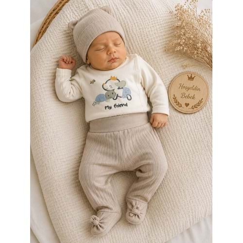 Babycan Erkek Sevimli Hayvanlar Kendinden Eldivenli Yeni Doğan Takım 0-3 Aylık -DÜ9452170 - AÇIK KAHVE