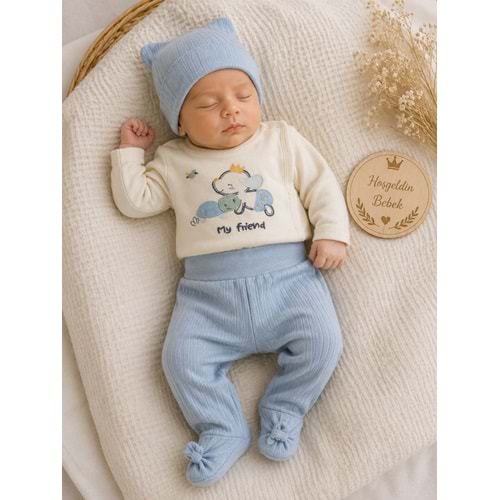 Babycan Erkek Sevimli Hayvanlar Kendinden Eldivenli Yeni Doğan Takım 0-3 Aylık -DÜ9452170 - MAVİ