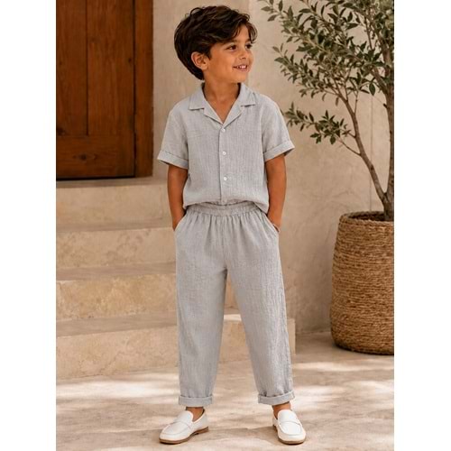 Nardanlı Müslim Kumaş Jogger Pantolonlu Takım 11-15 Yaş -NA6200480 - AÇIK GRİ