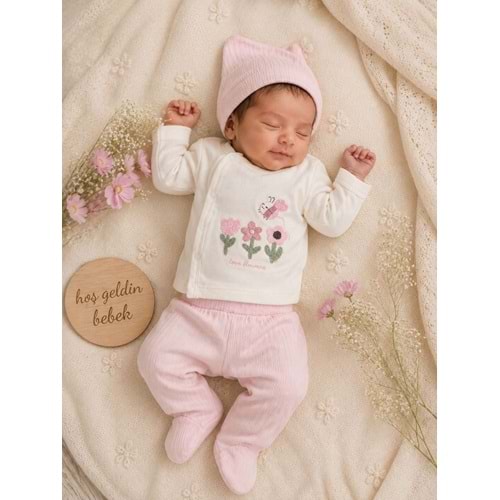 Baby Can Kız Lale Ve Arı Nakışlı Yeni doğan Takım 0-3 Aylık -DÜ9404171 - PEMBE