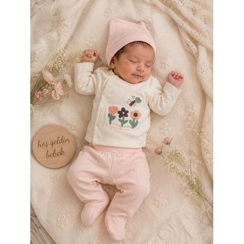Baby Can Kız Lale Ve Arı Nakışlı Yeni doğan Takım 0-3 Aylık -DÜ9404171 - SOMON