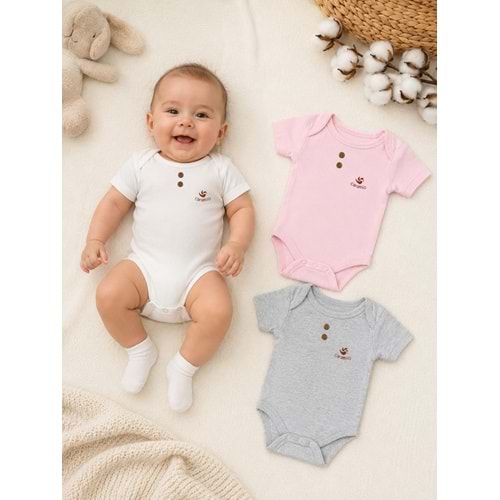 Canario Kıs Kol Unisex 3 lü Zıbın Set 0-3 Aylık -BA8039276 - PEMBE